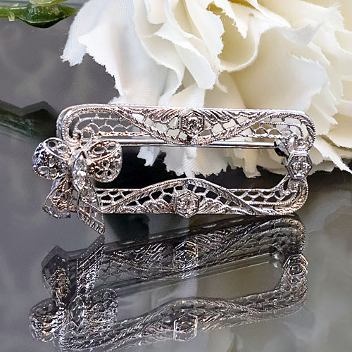 Antike Diamant Brosche 585 Weißgold 